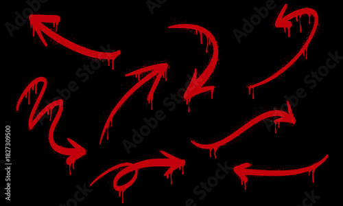 collection of Spray painted graffiti Arrow in white over black. isolated on black background. vector illustration