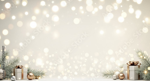 christmas background with fir tree and snowflakes