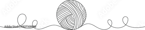 Yarn Ball and Thread One Line Art - Knitting, Craft & Hobby
