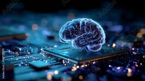 Futuristic brain on smart circuit board