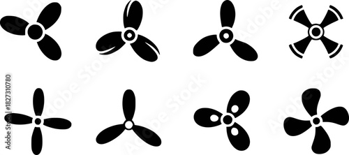 Collection of Black Fan Blade Icons with Varying Numbers of Blades