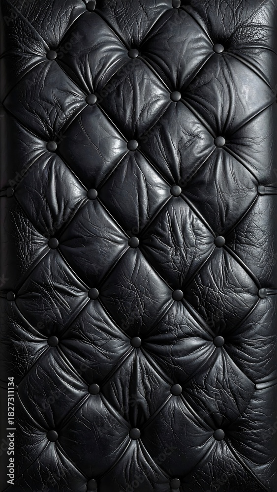 Naklejka premium Dark leather texture, tufted with buttons, creating a luxurious, vintage look