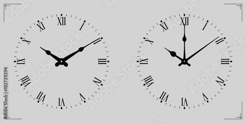Victorian clock dial with , detailed roman numerals in classic vector style.