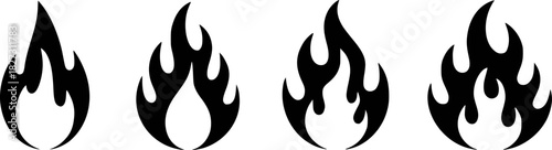 Collection of Four Stylized Black Flame Icons on White Background