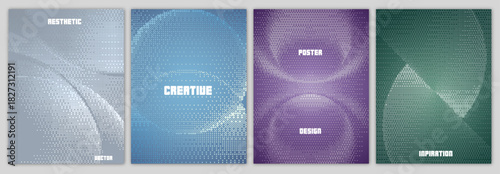 Abstract Modern Pixel Halftone Gradient Background Vector Set with Shapes