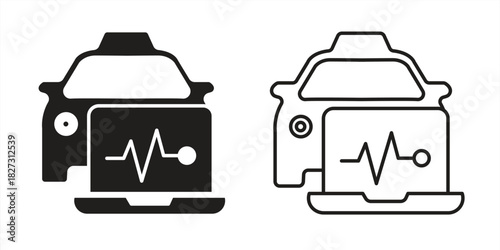 Car diagnostic icons. Car inspection and electronics inspection symbols. Editable strokes, vector illustrations.

