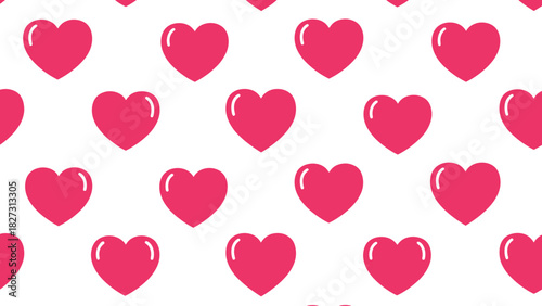 Glossy Pink Heart Seamless Pattern on White Background. Romantic Love Design for Valentine's Day & Celebrations