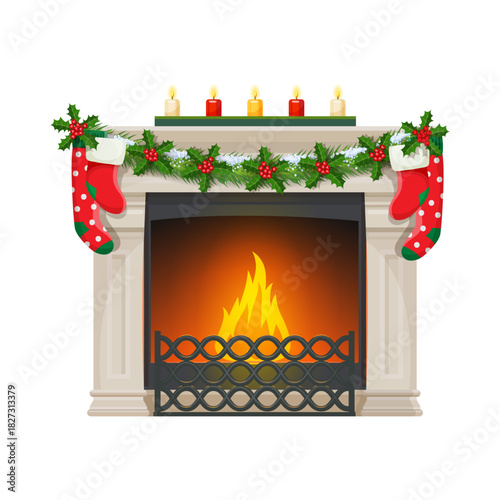 Christmas Fireplace with Decorations