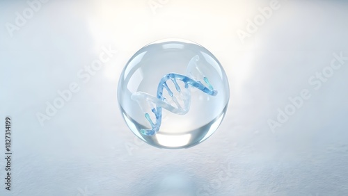 Macro of a semi-translucent AI-generated skincare molecule suspended in a glass droplet, floating over ceramic tile, with a clean clinical luxury lab aesthetic.