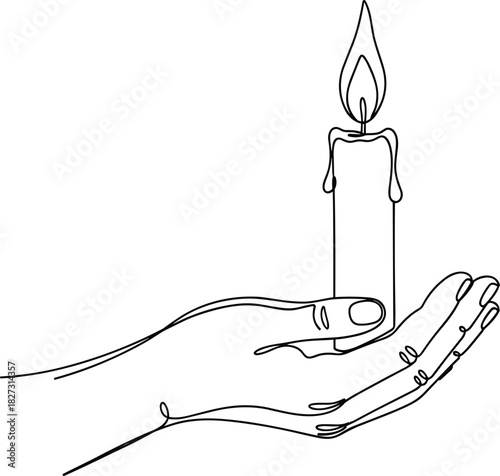 Minimalist candle in hand drawing, line art, wax flame, symbolic design, hope, remembrance, vector sketch, spiritual concept, illustration