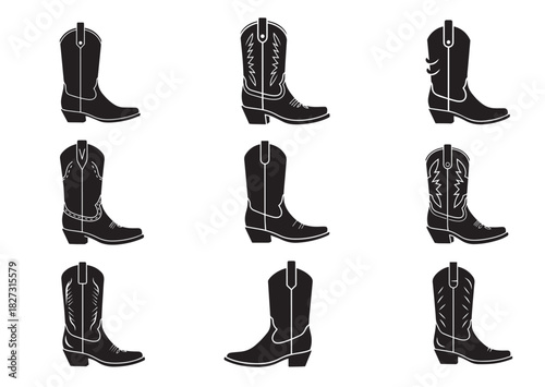 Set of Cowboy Boot icon, Cowboy Boot silhouette vector