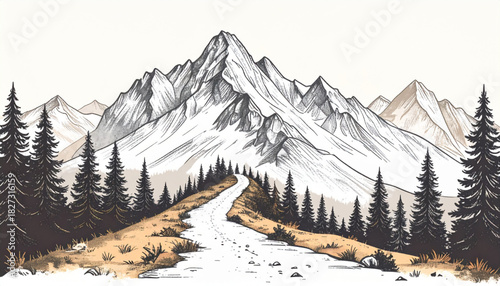 Rough Pencil Mountain Doodles for Adventure Brochure