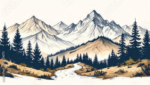 Rough Pencil Mountain Doodles for Adventure Brochure