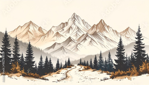 Rough Pencil Mountain Doodles for Adventure Brochure