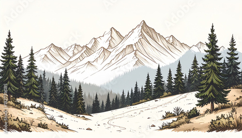 Rough Pencil Mountain Doodles for Adventure Brochure