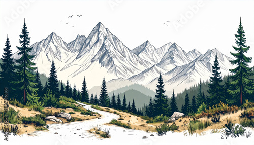 Rough Pencil Mountain Doodles for Adventure Brochure