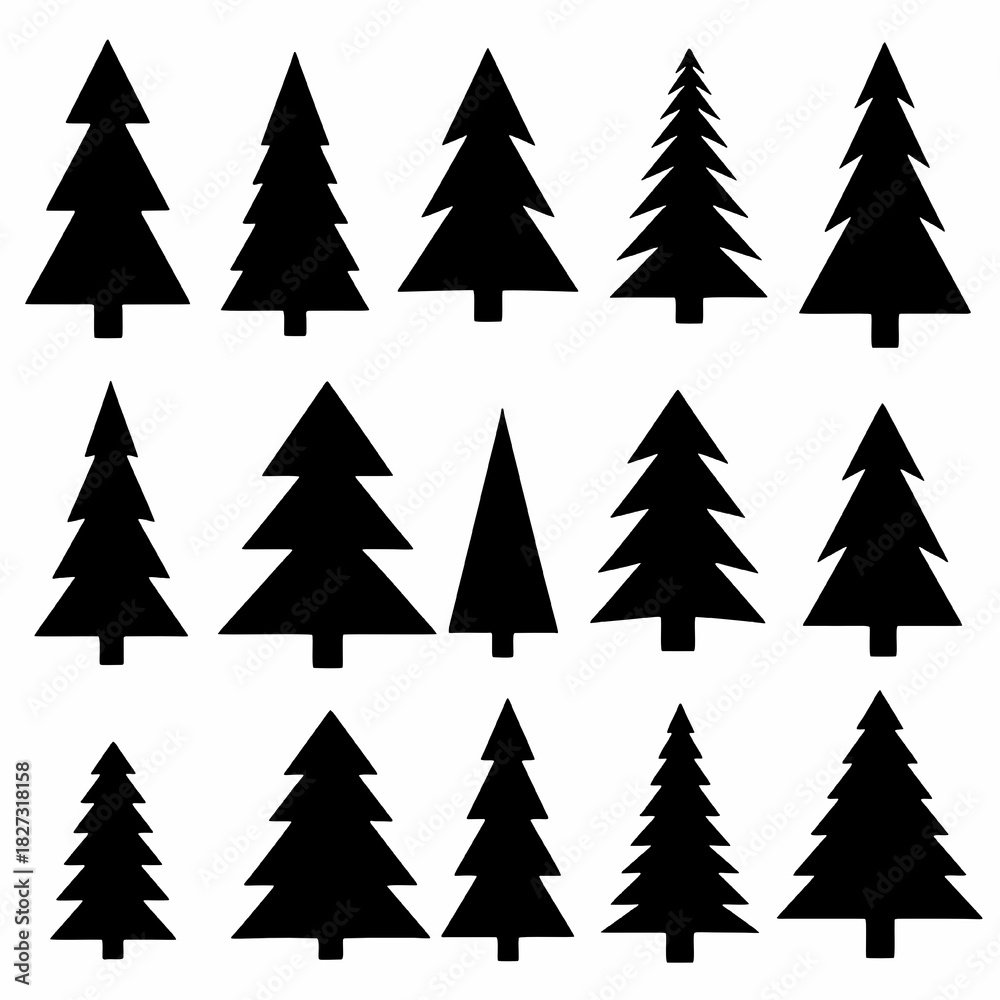 Obraz premium Set of Twelve Simple Geometric Christmas Tree Shapes and Icons