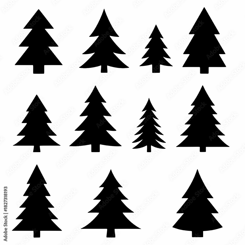Obraz premium Collection of Nine Simple and Clean Geometric Christmas Tree Silhouettes