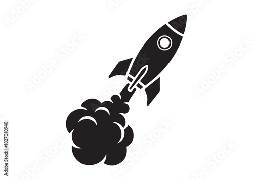 Rocket with smoke icon, Rocket with smoke silhouette vector