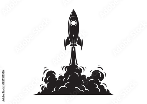 Rocket with smoke icon, Rocket with smoke silhouette vector
