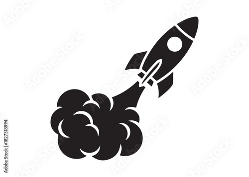 Rocket with smoke icon, Rocket with smoke silhouette vector