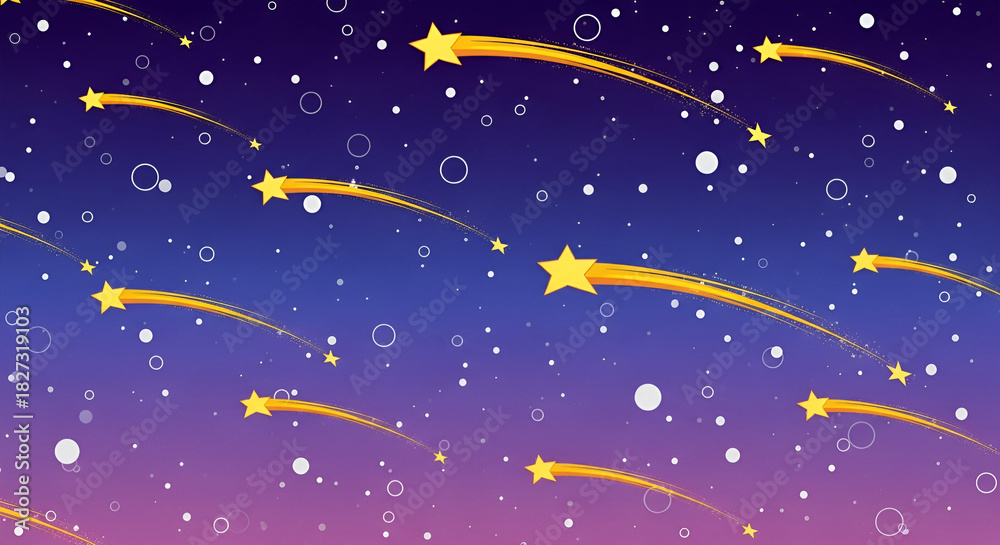 Naklejka premium Illustrative shooting stars against a deep space backdrop with circles and dots