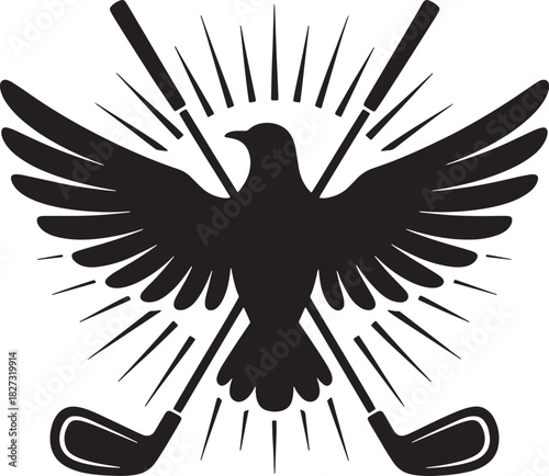 Golf clubs with bird and wings illustration for sport and design