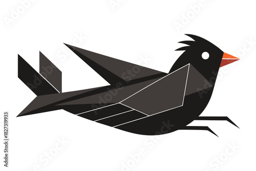 Origami bird vector illustration with envelope on white background