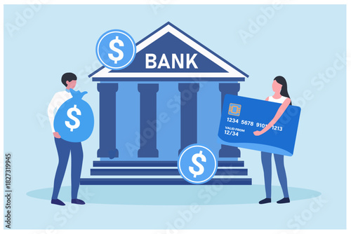 Online banking, Banking investment, Deposits, Loans, Exchanges, Money protection, Savings and finance, vector illustration