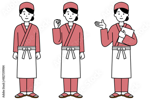 和食屋の女性店員　全身ポーズセット