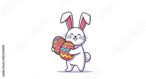 Adorable Easter bunny cuddling painted eggs, celebrating spring with sweet smiles, perfect for holiday promotions and festive designs, cute and cheerful