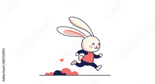Cute cartoon bunny running with love and playful energy, great for children's books and adorable designs that bring joy to any project