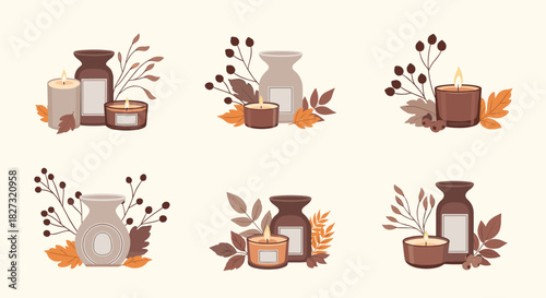 Create a cozy autumn atmosphere with these charming candle and vase arrangements, perfect for adding warmth and elegance to your home decor projects