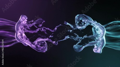 Vibrant blue and purple liquid clash in an abstract fluid dynamics design concept