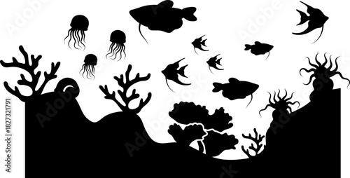Aquascape Scenery, Underwater Scene Silhouette, Aquarium Fish