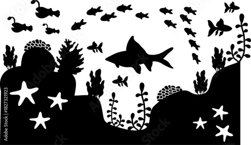Aquascape Scenery, Underwater Scene Silhouette, Aquarium Fish