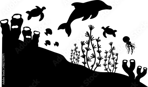 Aquascape Scenery, Underwater Scene Silhouette, Aquarium Fish