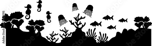 Aquascape Scenery, Underwater Scene Silhouette, Aquarium Fish