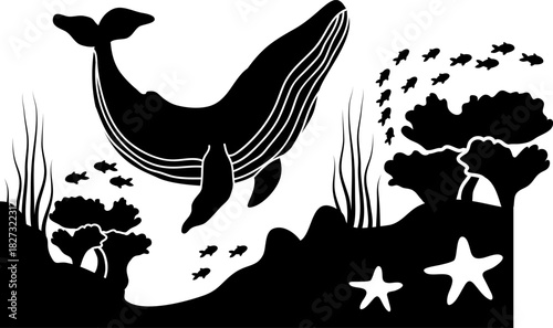 Aquascape Scenery, Underwater Scene Silhouette, Aquarium Fish