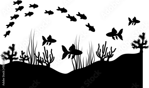 Aquascape Scenery, Underwater Scene Silhouette, Aquarium Fish