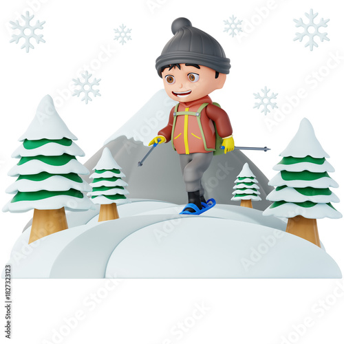 Professionally rendered 3D icon of snowshoe hiking through a snowy winter trail. Ideal for e-commerce, apps, and digital products needing clean, high-quality outdoor illustrations.