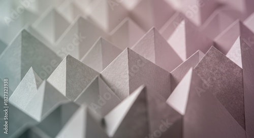 Textured, folded paper creates a visually intricate, geometric pattern with soft gradients
