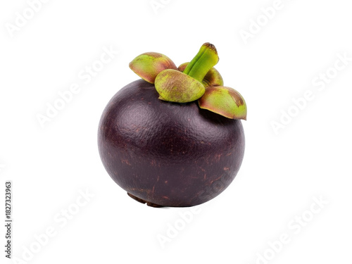 Mangosteen whole purple rind isolated on pure clean white background