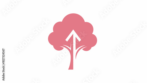 Stylized pink tree icon with an upward arrow for growth concept