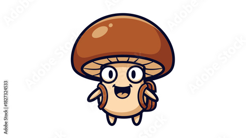Cute cartoon mushroom character with backpack for school design