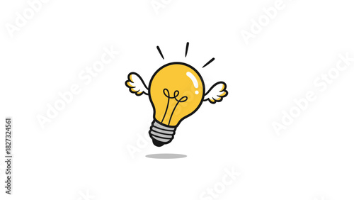 Cartoon flying lightbulb illustrating innovation and new ideas.