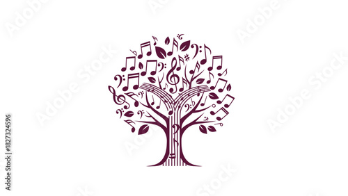 Musical tree with notes, clefs, and staves, symbolizing harmony