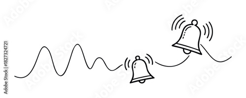 Sound wave graphic with ringing bells representing notification and alert signals for communication alerts and alerts