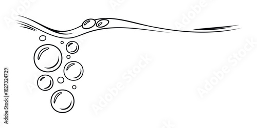 Stylized line art of water surface with flowing waves and rising bubbles, perfect for abstract and naturethemed media projects and graphic overlays