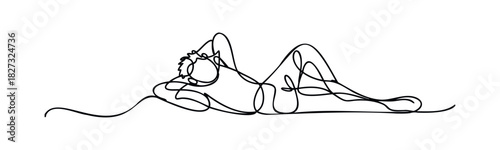 Continuous line drawing of a person reclining sensually on their side, perfect for themes of relaxation, form, and elegant body art, suitable for lifestyle and wellness projects.